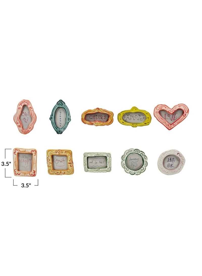 The Saffron Souk Hand-Painted Stoneware Mini Photo Frame Magnet - "Lucky"