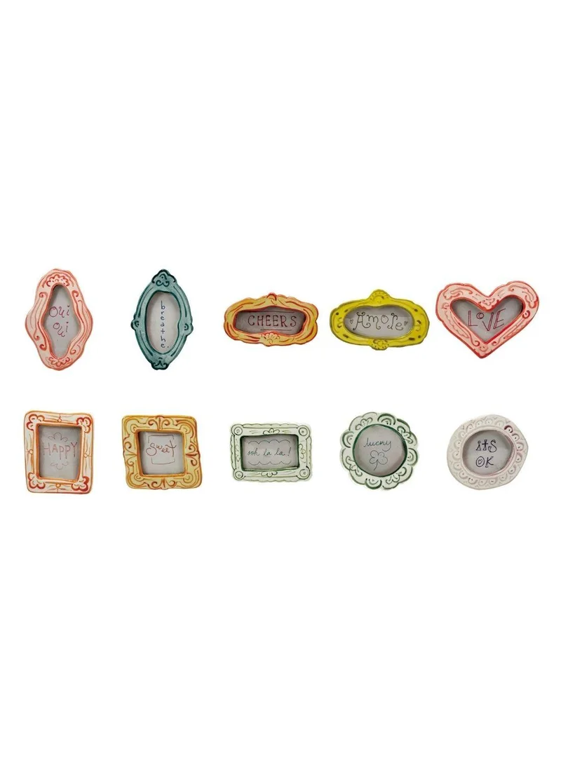 The Saffron Souk Hand-Painted Stoneware Mini Photo Frame Magnet - "Lucky"