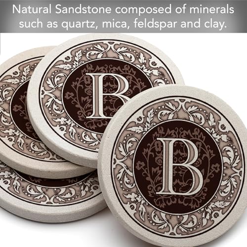 Thirstystone Monogram Letter B Absorbent Sandstone Coaster 4-Pack Made in The USA Decorative, Absorbent, Easily Wipes Clean - Image 3