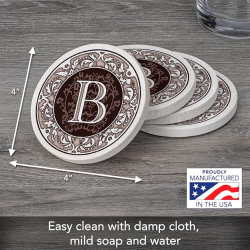 Thirstystone Monogram Letter B Absorbent Sandstone Coaster 4-Pack Made in The USA Decorative, Absorbent, Easily Wipes Clean - Image 2