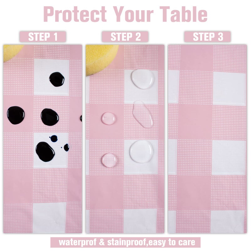 Kesfey 8 Packs Pink and White Checkered Tablecovers 54 x 108 Inches Disposable Party Picnic Table Cloth SpillProof Plastic Gingham Tablecovers for Camping Decoration Party Favors - Image 5