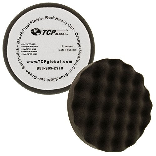 TCP Global TCP Global 6.5" Black Waffle Final Finishing Grip Foam Polish Pad - DA Hook & Loop  - Image 1