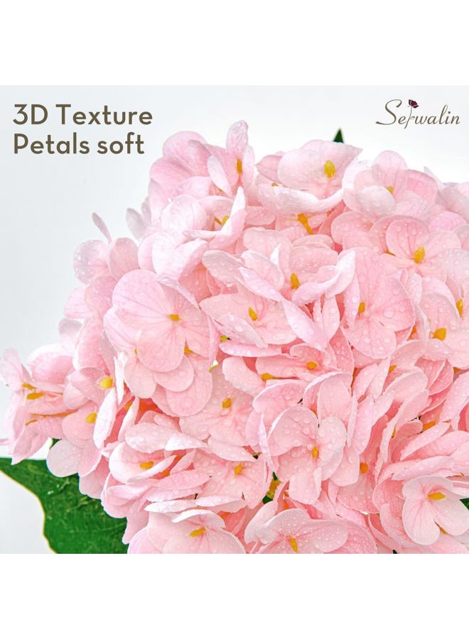 Serwalin 𝟱𝙋𝘾𝙎 3D Real Touch Hydrangea Artificial Flowers, 21in Pink Realistic Latex Fake Hydrangea Flowers for Wedding Party Office Home Decor(Pink) - Image 2