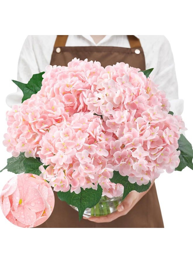 Serwalin 𝟱𝙋𝘾𝙎 3D Real Touch Hydrangea Artificial Flowers, 21in Pink Realistic Latex Fake Hydrangea Flowers for Wedding Party Office Home Decor(Pink) - Image 1