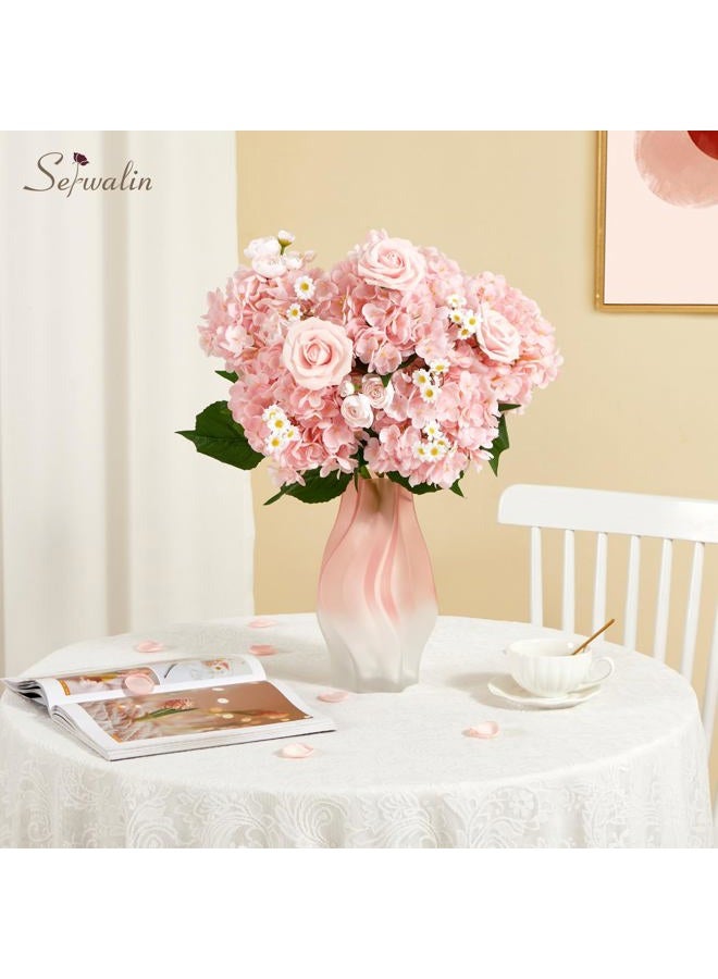 Serwalin 𝟱𝙋𝘾𝙎 3D Real Touch Hydrangea Artificial Flowers, 21in Pink Realistic Latex Fake Hydrangea Flowers for Wedding Party Office Home Decor(Pink) - Image 4