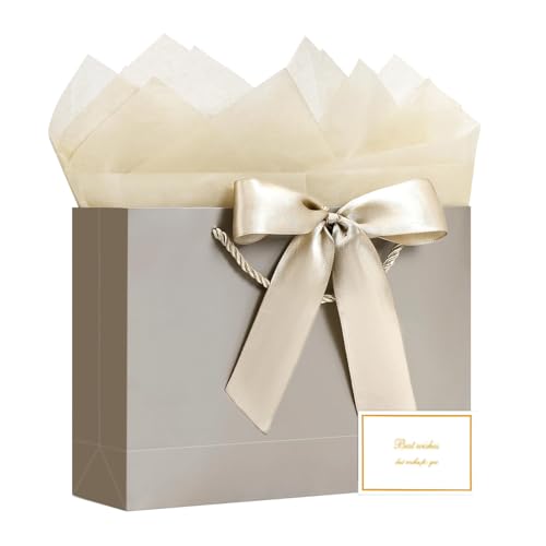 JMANNI Gift Bag 1PCS Gift Bags Large with Ribbon and 1 Greeting Cards 2 Tissue Paper Portable Paper Gift Bag with Handles Birthday Gift BagsPresent Bags for Wedding Party Mothers Day