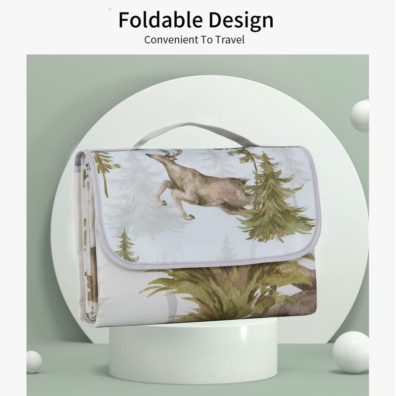 Insular Baby Splat Mat for Under High Chair/Arts/Crafts, Anti Slip and Waterproof Splash Mat for Floor, Portable Picnic Mat, 51x51 Inch, Forest Deer - Image 3