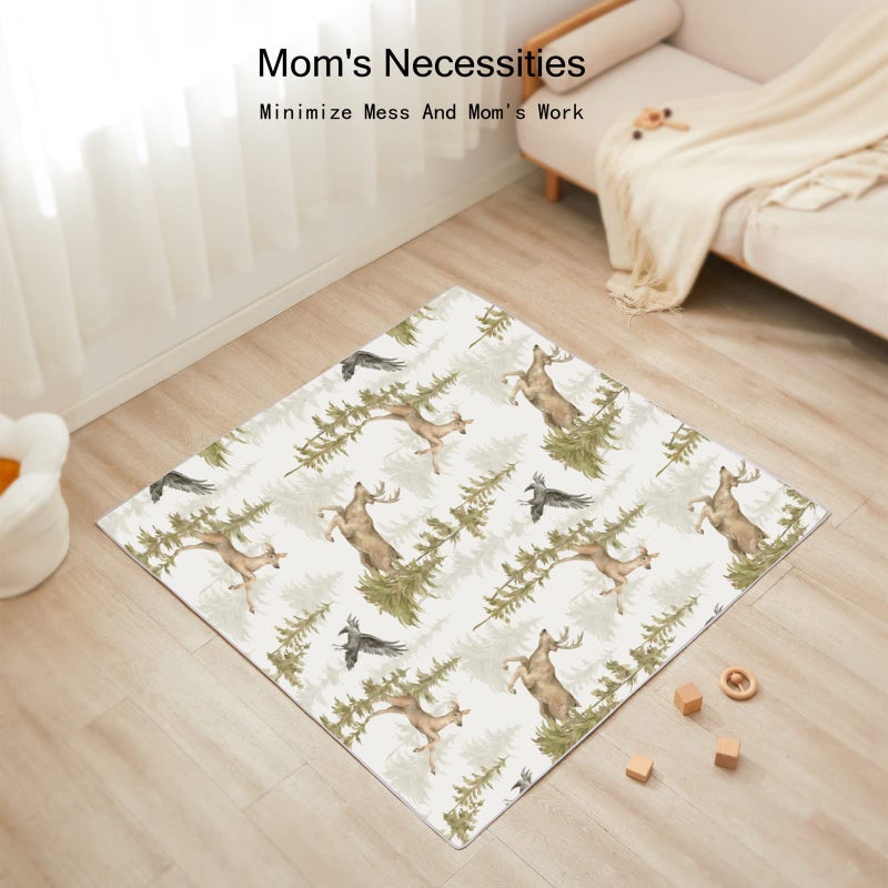 Insular Baby Splat Mat for Under High Chair/Arts/Crafts, Anti Slip and Waterproof Splash Mat for Floor, Portable Picnic Mat, 51x51 Inch, Forest Deer - Image 4