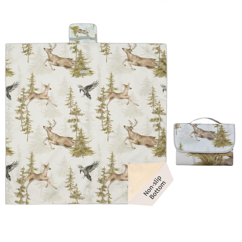 Insular Baby Splat Mat for Under High Chair/Arts/Crafts, Anti Slip and Waterproof Splash Mat for Floor, Portable Picnic Mat, 51x51 Inch, Forest Deer - Image 1