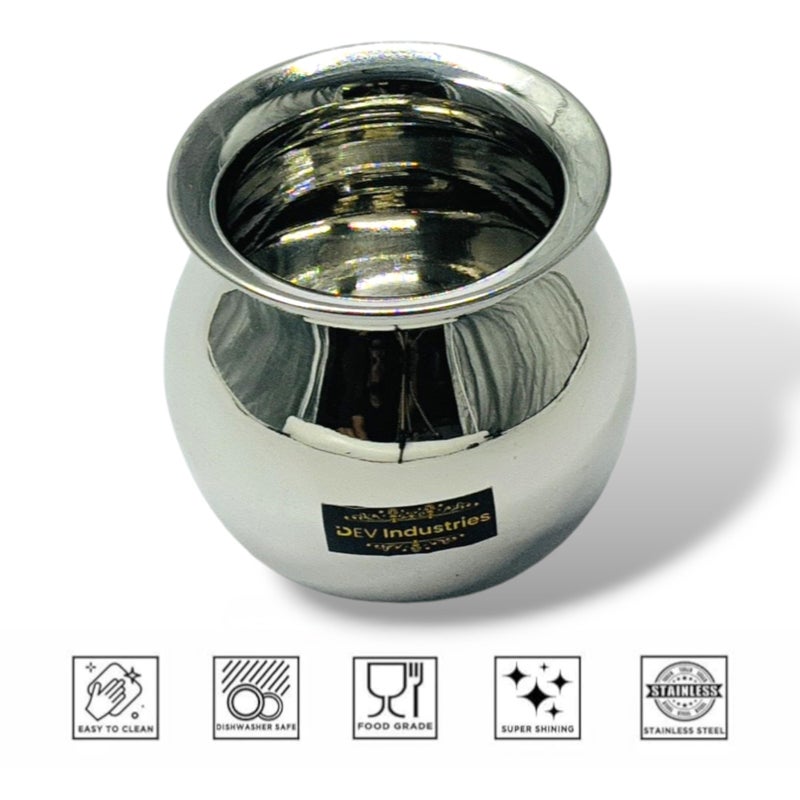 Dev Industries Heavy Gauge Stainless Steel Lota/Chomu/Kalash/Milk Pot (200 ML (7 No.)) - Image 4