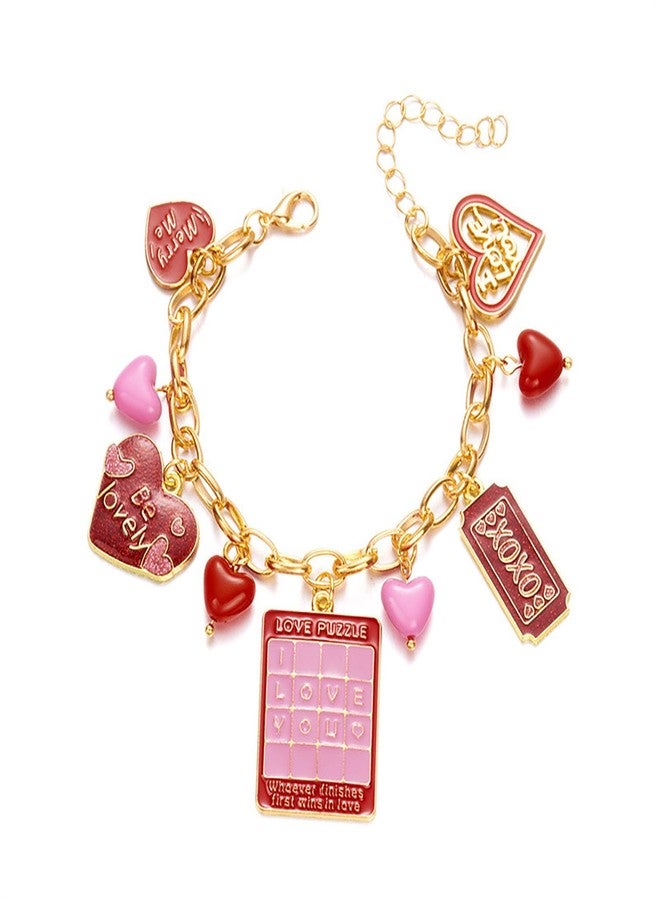 GLMOCM Valentine’s Day Bracelets Red Heart Charms Bracelets for Women Pink Heart Love Flower Bracelet Valentine's Day Gifts for Women (Red B) - Image 1