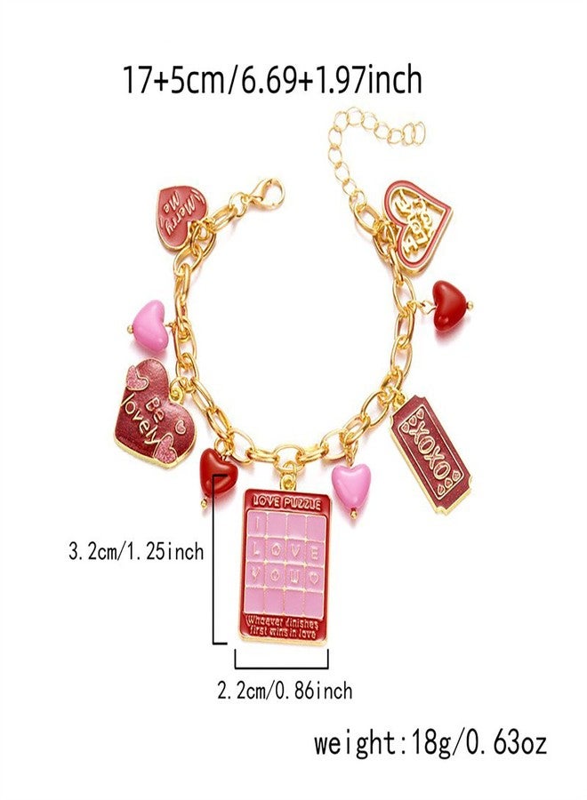 GLMOCM Valentine’s Day Bracelets Red Heart Charms Bracelets for Women Pink Heart Love Flower Bracelet Valentine's Day Gifts for Women (Red B) - Image 4