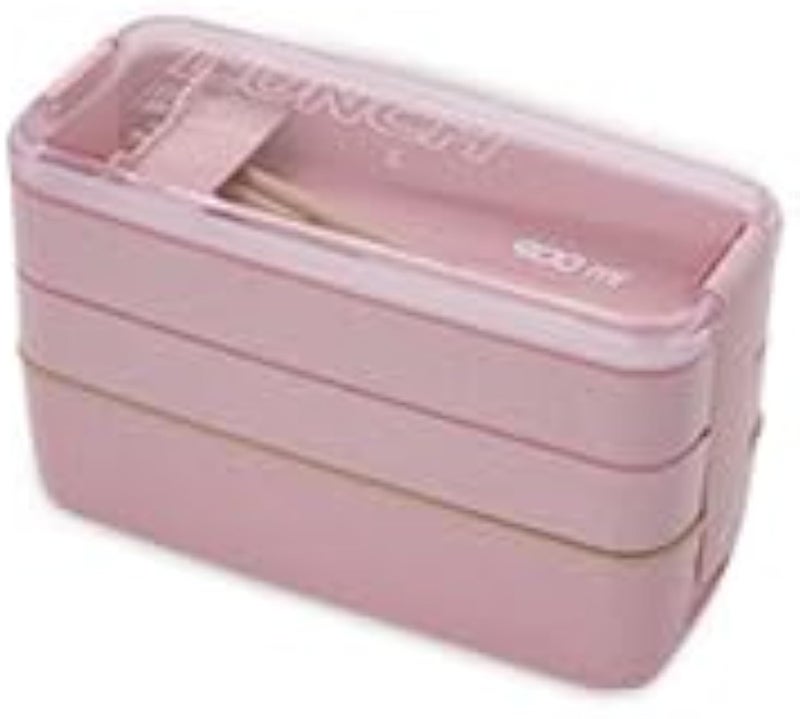 Bento Box Adult, Pink Stackable 3-In-1 Compartment Bento Lunch Box Containers Kit with Spoon&Fork, Wheat Straw Meal Prep Lunch Containers