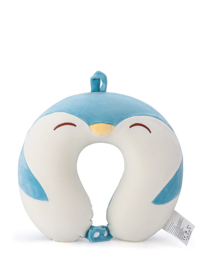 SYOSI - Cartoon Headrest & Neck Pillow for Kids Boys & Girls, 100% Pure Memory Foam Penguin Travel Pillow, for Airplane Travel, Road Trip - Neck, Chin Support, Stops Head from Falling Forward, Washable - Image 1