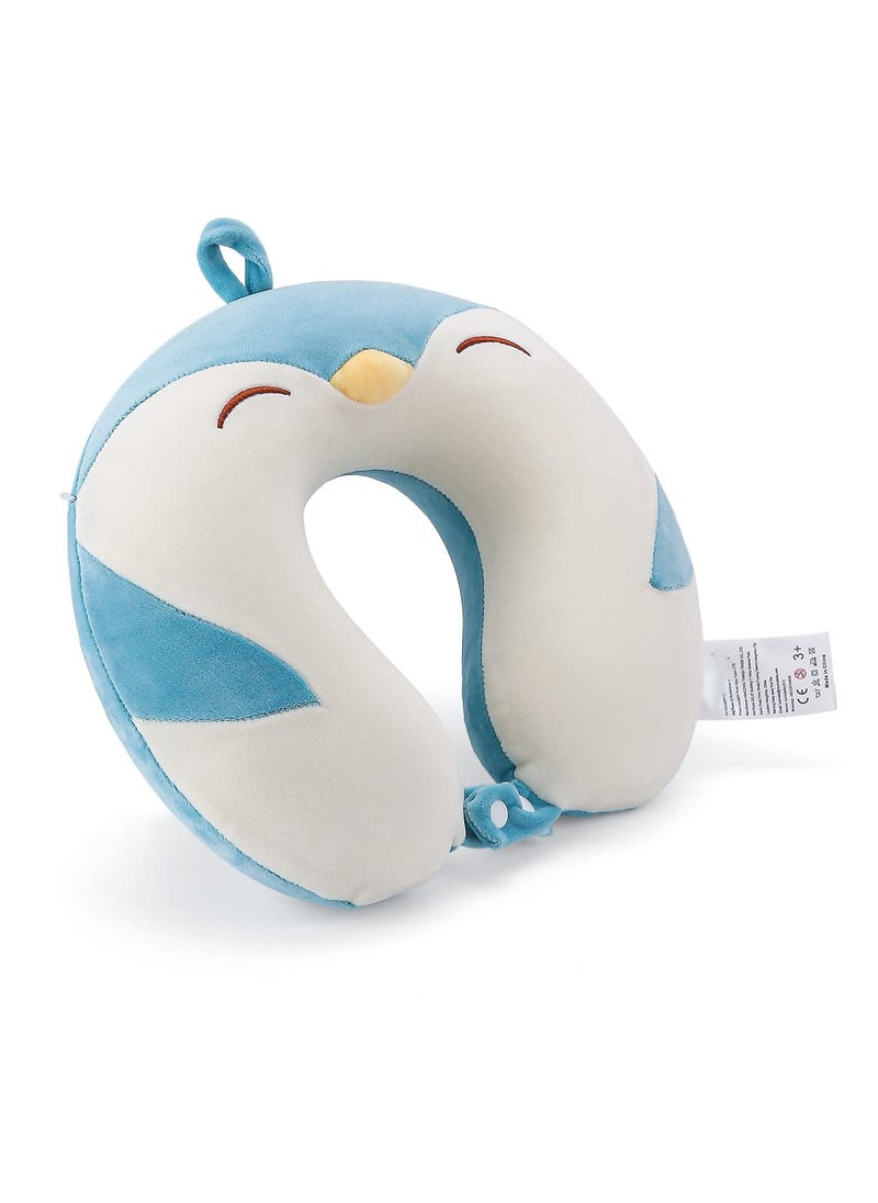 SYOSI - Cartoon Headrest & Neck Pillow for Kids Boys & Girls, 100% Pure Memory Foam Penguin Travel Pillow, for Airplane Travel, Road Trip - Neck, Chin Support, Stops Head from Falling Forward, Washable - Image 1