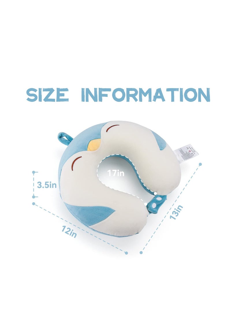 SYOSI - Cartoon Headrest & Neck Pillow for Kids Boys & Girls, 100% Pure Memory Foam Penguin Travel Pillow, for Airplane Travel, Road Trip - Neck, Chin Support, Stops Head from Falling Forward, Washable - Image 1