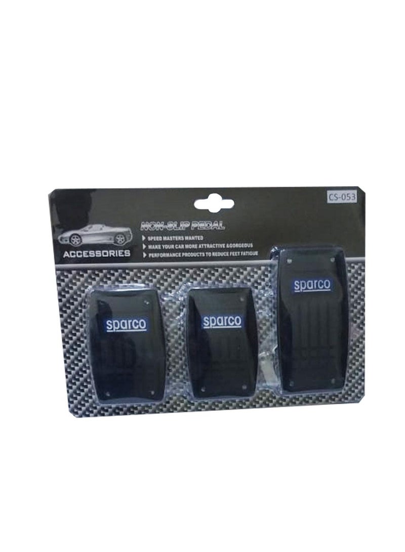 SPARCO CS-053 Universal Black Pedal Covers Set of 3 Gas and Brake Pedal Covers, Strong and Durable Car Accessory Replaces Old Pedal Covers and Gives You a Better Driving Experience - Image 1