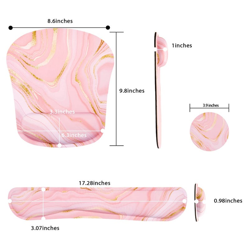 Yunoble Memory Foam Ergonomic Keyboard Wrist Rest Pad and Mouse Wrist Rest Support Mouse Pad Set for Office Gaming Easy Typing-Pink Fluid - Image 5
