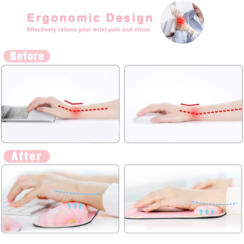 Yunoble Memory Foam Ergonomic Keyboard Wrist Rest Pad and Mouse Wrist Rest Support Mouse Pad Set for Office Gaming Easy Typing-Pink Fluid - Image 4