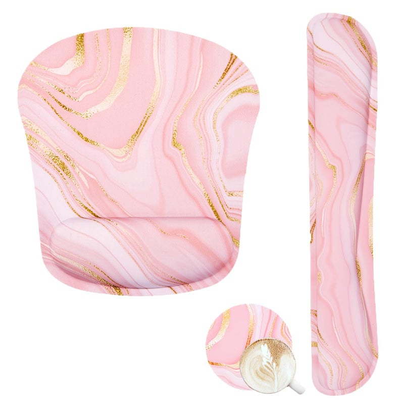 Yunoble Memory Foam Ergonomic Keyboard Wrist Rest Pad and Mouse Wrist Rest Support Mouse Pad Set for Office Gaming Easy Typing-Pink Fluid - Image 1