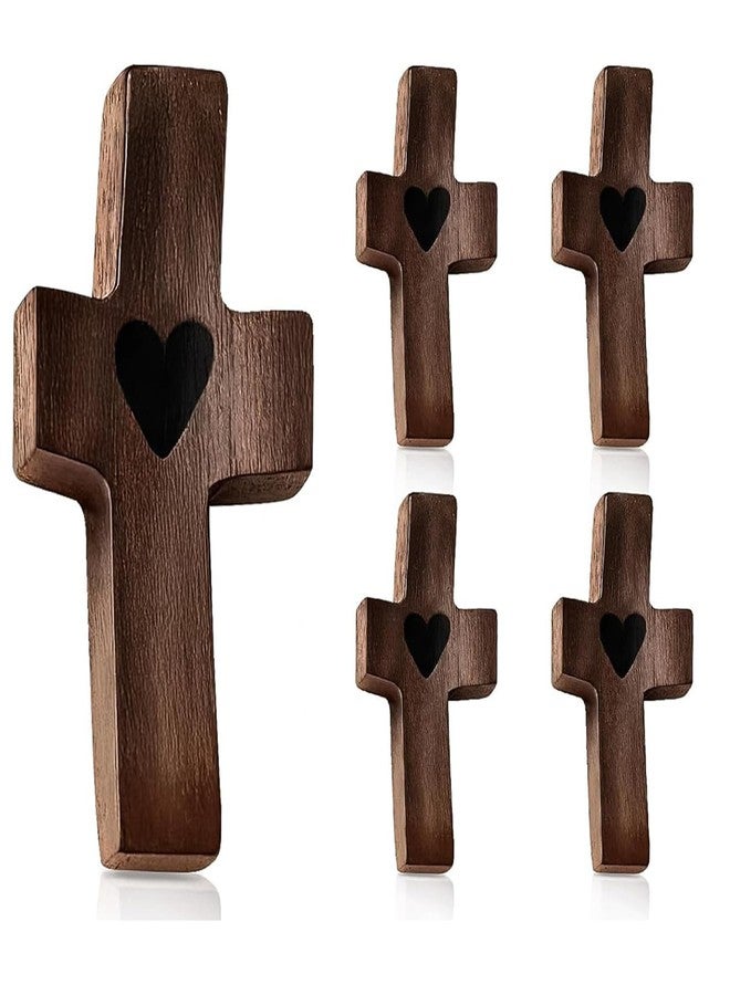 Wooden Cross My Heart, Handcrafted Handmade Pocket Wood Cross, Fingertip Stress and Anxiety Relief, Clutching, Clinging and Praying, Religious Encouragement Gift Present(5) - Image 1