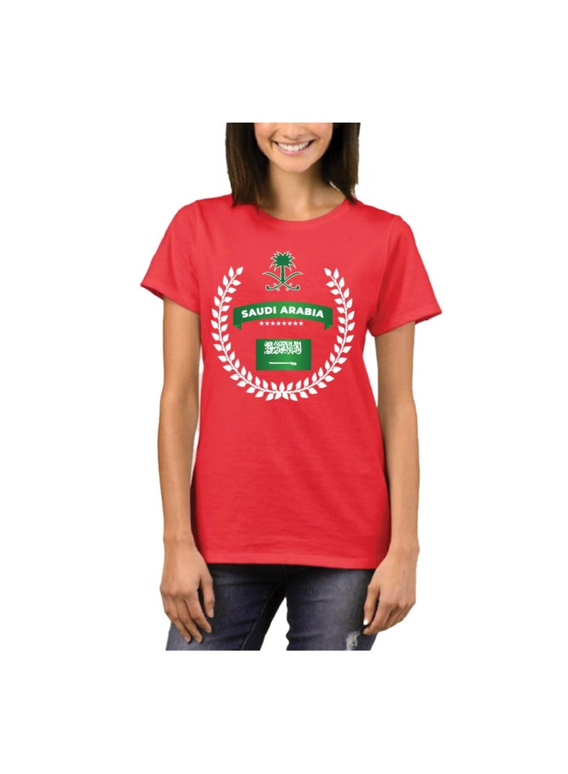 Saudi Arabia National Day Women's T-Shirt – Short Sleeve Round Neck Soft Cotton Tshirt - Perfect For Celebrating Saudi National Day, Events - Image 1