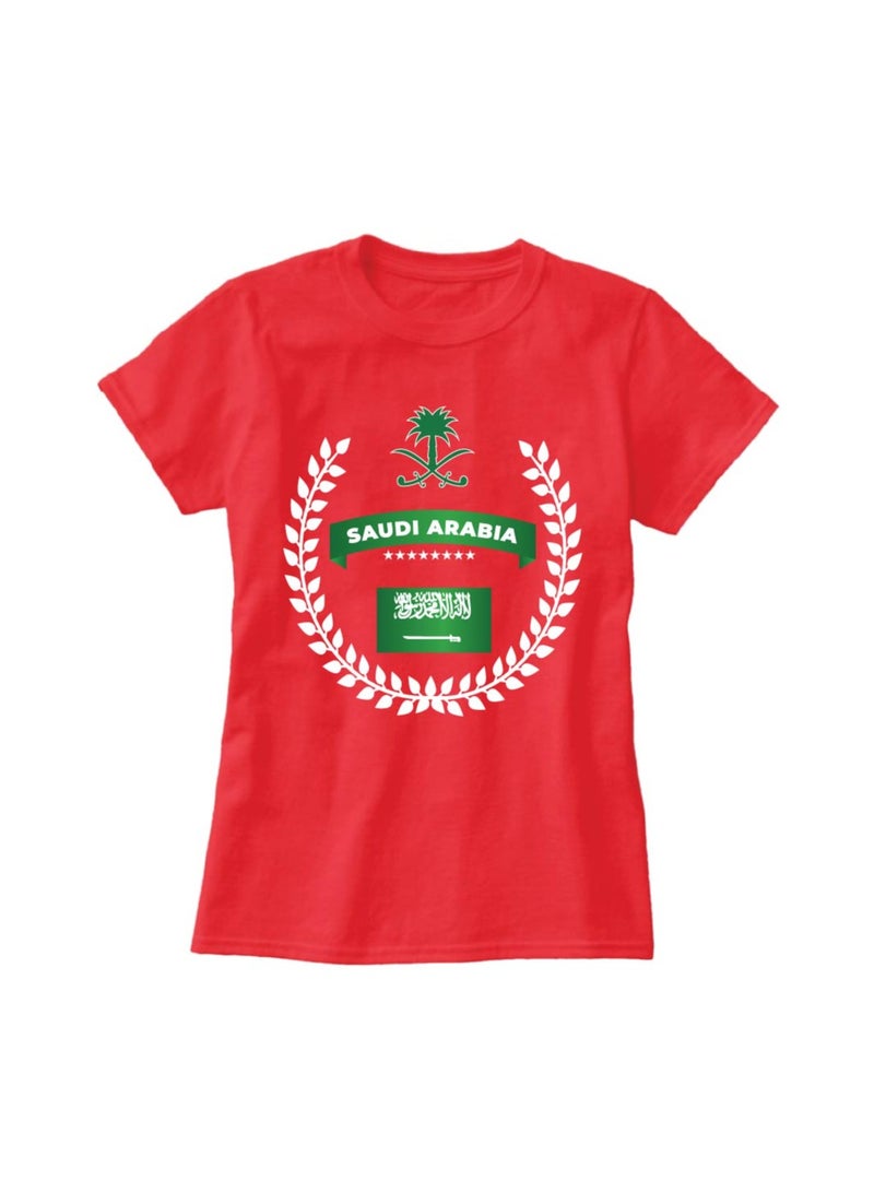 Saudi Arabia National Day Women's T-Shirt – Short Sleeve Round Neck Soft Cotton Tshirt - Perfect For Celebrating Saudi National Day, Events - Image 3