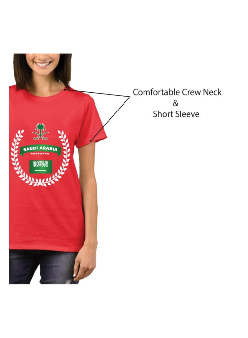 Saudi Arabia National Day Women's T-Shirt – Short Sleeve Round Neck Soft Cotton Tshirt - Perfect For Celebrating Saudi National Day, Events - Image 4