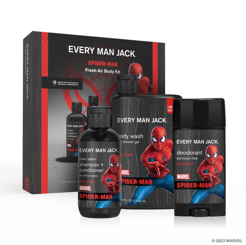 Every Man Jack SpiderMan Body Set  Bath and Body Gift Set  Includes Body Wash Shampoo  Deodorant