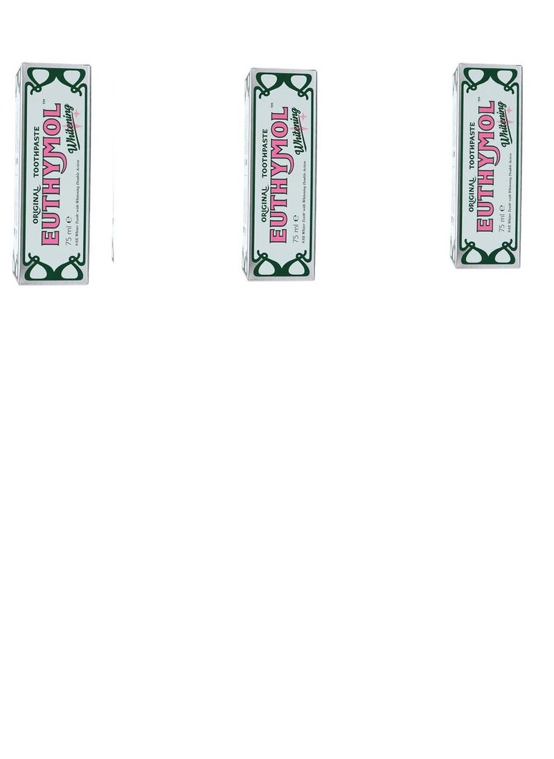 Euthymol Whitening Toothpaste,Stain Removal in 2 Weeks, Long-Lasting Freshness for Sensitive Gum and Teeth. Bad Breath, Cavity Prevention,3X75ml,Pack of 3  - Image 1