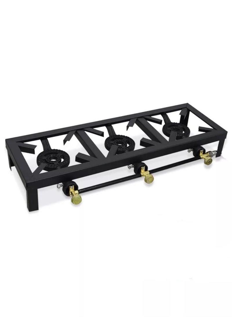 A TO Z Heavy Duty Black Cast Iron Gas Burner Stove – 3 Burners – Large Size: 70x24.5 cm – Ideal for Indoor and Outdoor Cooking – Durable and Efficient  - Image 1