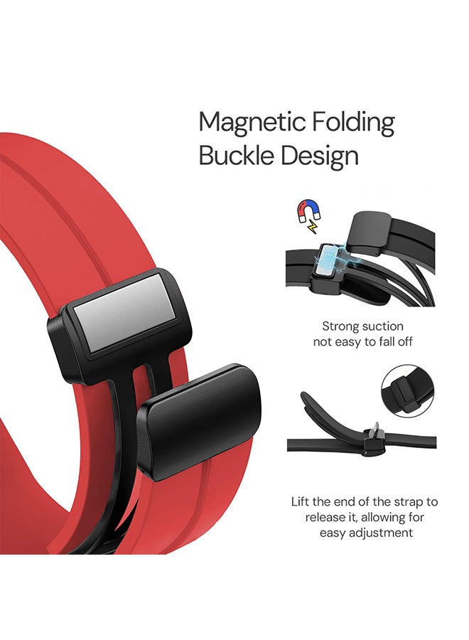 DUSALA Silicone Watch Band For CMF by Nothing Watch Pro/Watch Pro 2 Watchband Bracelet,Magnetic Folding Buckle Soft Silicone Replacement Straps for Men Women- Red - Image 2