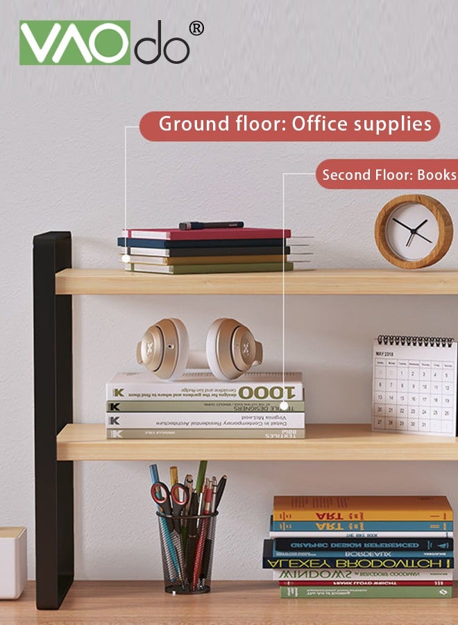 VAOdo 2-Layer Desk Rack, Wooden Desktop Organizer, Compartment Decoration Aesthetics Bookshelf, Easy to Assemble Black 50*15CM  - Image 3