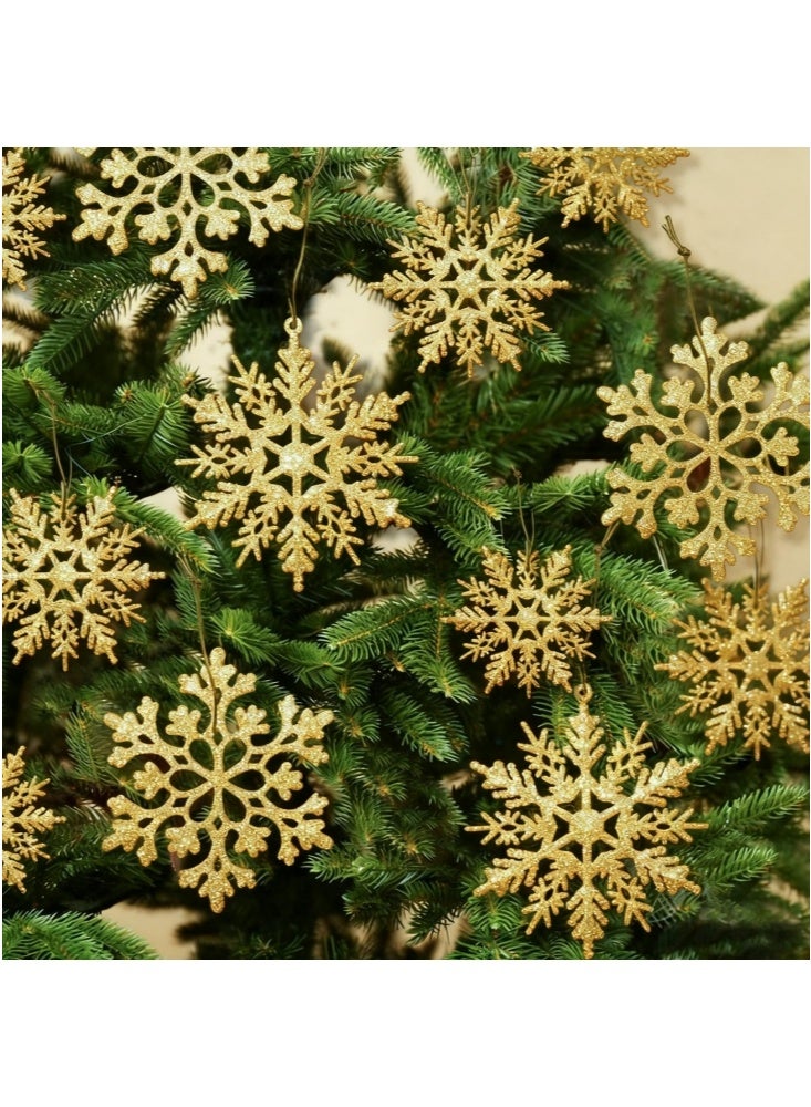 جيجيرو 36 قطعة من زينة رقاقات الثلج الذهبية لعيد الميلاد، زينة رقاقات الثلج البلاستيكية اللامعة لشجرة عيد الميلاد الشتوية، مقاسات متنوعة، رقاقات ثلج حرفية - Image 1