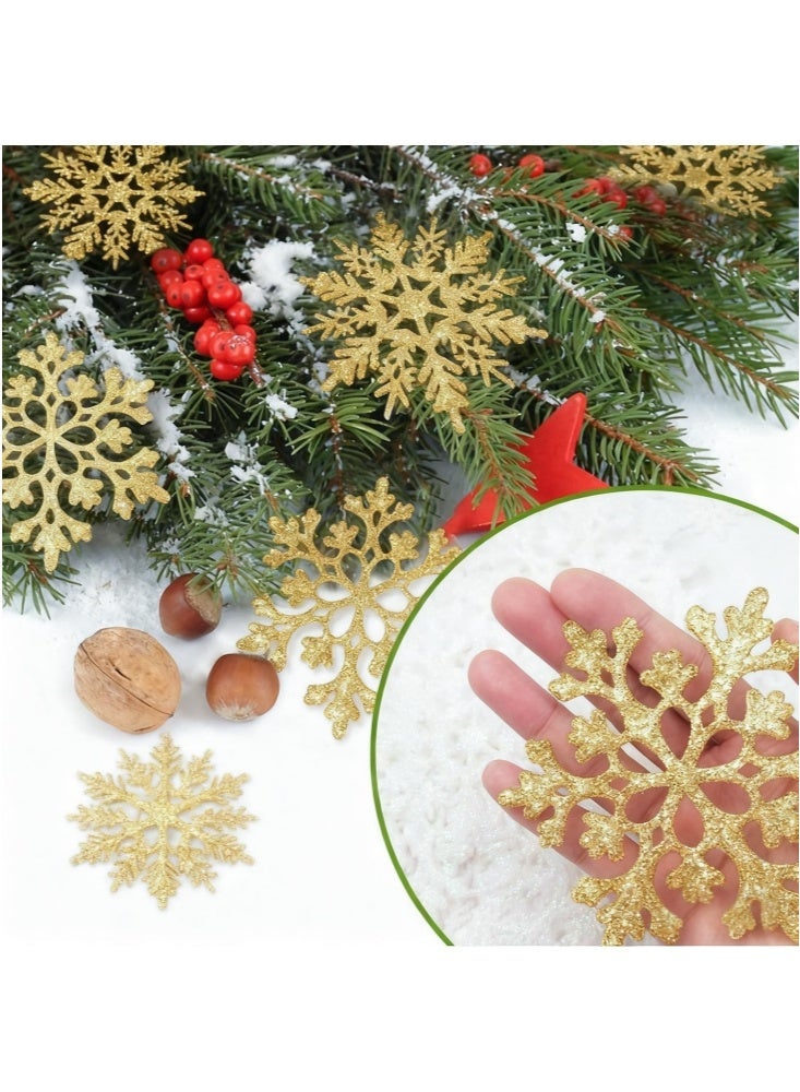 جيجيرو 36 قطعة من زينة رقاقات الثلج الذهبية لعيد الميلاد، زينة رقاقات الثلج البلاستيكية اللامعة لشجرة عيد الميلاد الشتوية، مقاسات متنوعة، رقاقات ثلج حرفية - Image 2