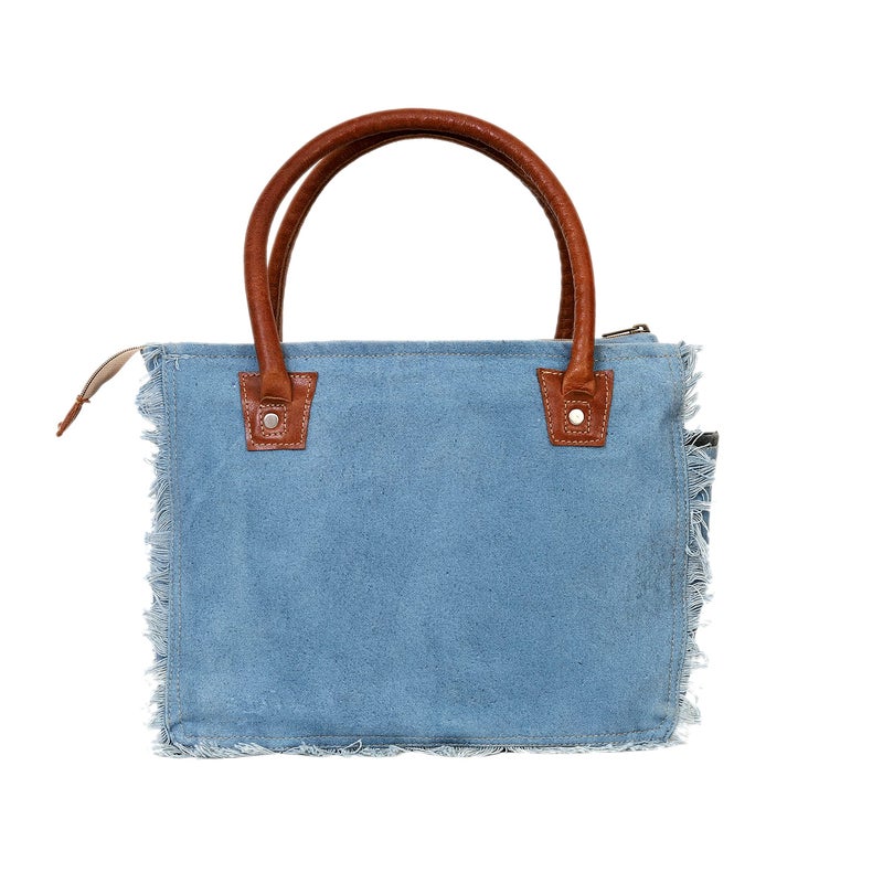 CREATIVE LEATHER ART Sel de Mer Canvas Tote Bag for Women with Leather Handles, Shoulder Bag, Casual Everyday Purse, Beach, Travel, Shopping Bag (Sky-Blue, 13 x 10 Inch) - Image 4
