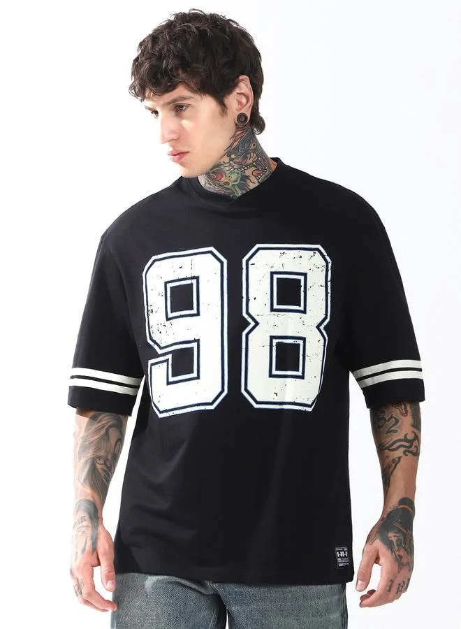 Hubberholme Men Moto Varsity Graphic Printed Oversized Fit T-shirt
