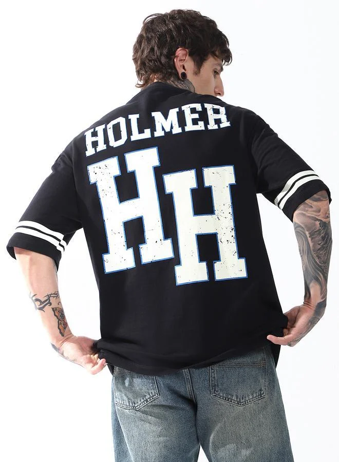 Hubberholme Men Moto Varsity Graphic Printed Oversized Fit T-shirt
