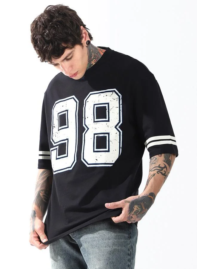 Hubberholme Men Moto Varsity Graphic Printed Oversized Fit T-shirt