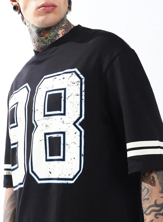 Hubberholme Men Moto Varsity Graphic Printed Oversized Fit T-shirt