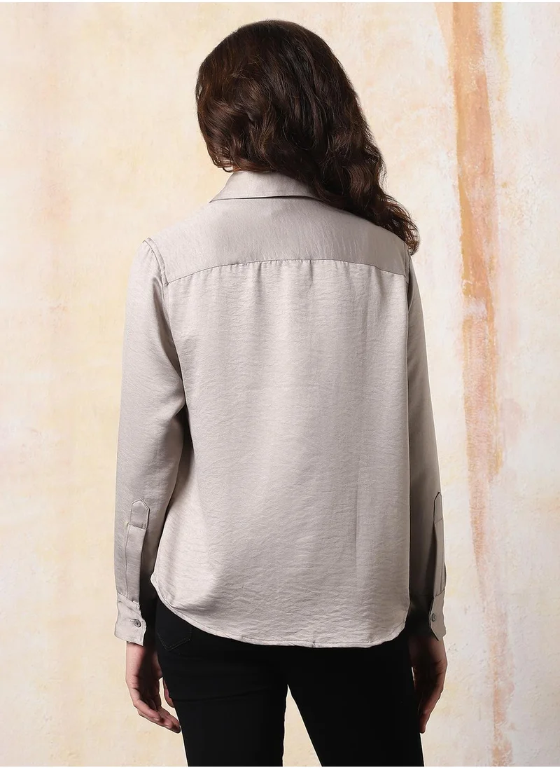 HIGH STAR Stay effortlessly stylish with this comfortable Light Grey Boxy Fit Shirts Solid design crafted from 100% Polyester featuring Long Sleeves with Button closure.