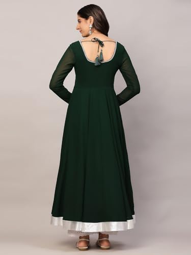 KZA Women's Georgette Hand Embroidered Flared Anarkali Suit with Full Sleeves for Ethnic Wear, Green Anarkali Kurta for Women - Image 4