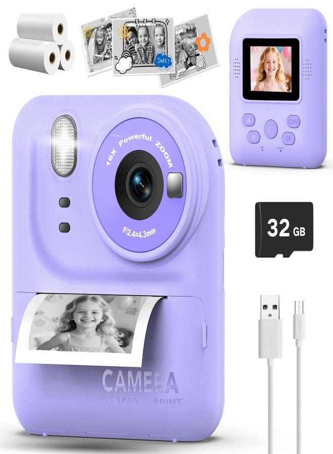 Teslahero Kids Camera Instant Print Photo, Portable Thermal Printing Camera Toy with HD Digital Video, for 3-12 Years Old Boys Girls, Creativity & Learning (Purple) - Image 1