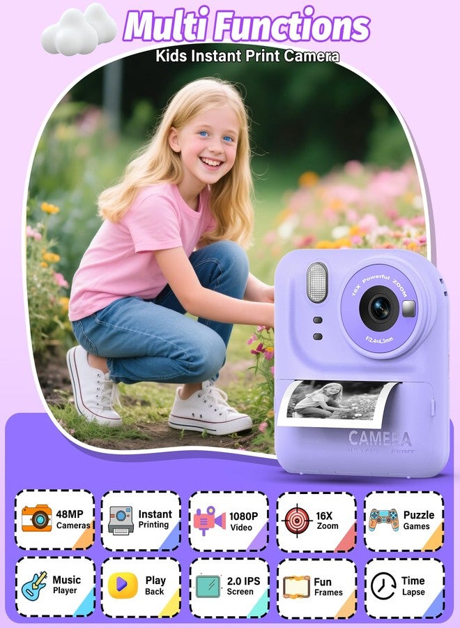 Teslahero Kids Camera Instant Print Photo, Portable Thermal Printing Camera Toy with HD Digital Video, for 3-12 Years Old Boys Girls, Creativity & Learning (Purple) - Image 2