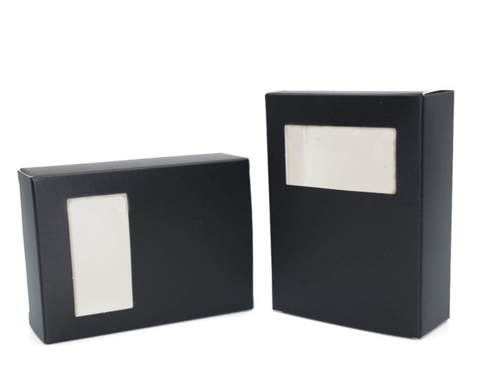 50PCS BLACK SOAP PACKAGING BOXES FOR HOMEMADE SOAP KRAFT PAPER SOAP BOXES WITH RECTANGLE OPEN WINDOW
