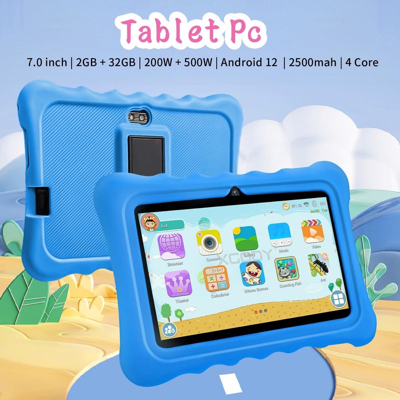 ZEKAROUL 7 inch Kids Tablet, Quad Core Android 11 2GB 32GB, Parental Control, Eye Protection, Shockproof Case, Dual Camera, WiFi, Bluetooth, Learning Tablet for Kids - T7 (Blue) - Image 2