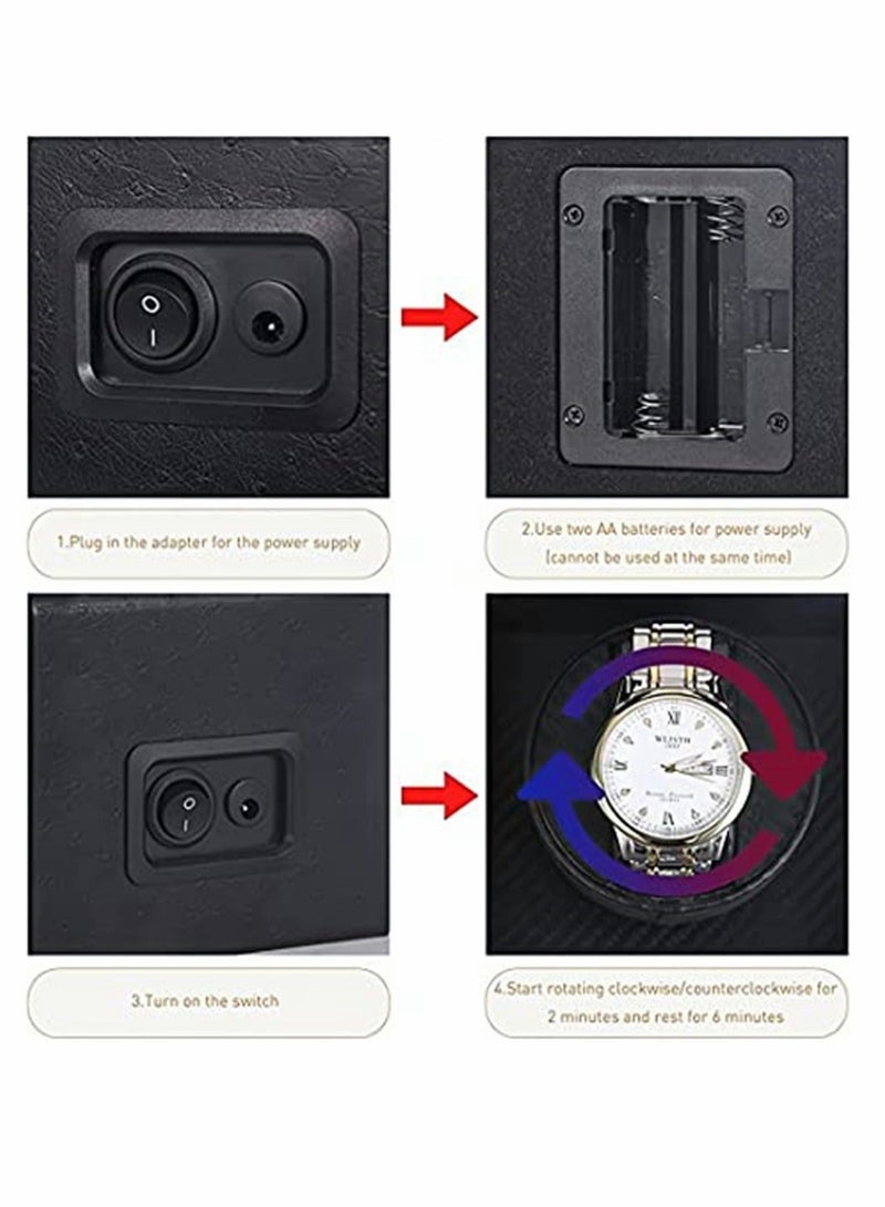 Y&D Watch Winder, Black Automatic Winder with Super Quiet Motor, Carbon Fiber Leather, Soft Elasticity Suitable Men and Women Mechanical Watches, Not Include Watch, 1 Pcs - Image 5