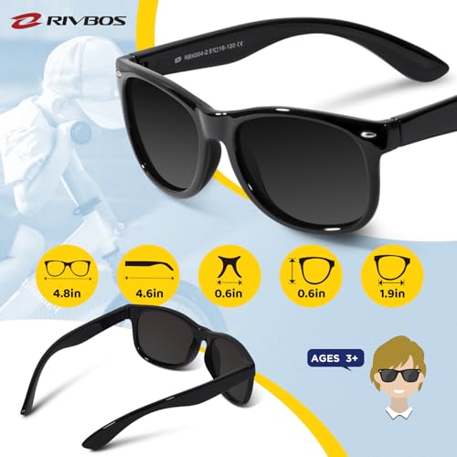 RIVBOS Kids Sunglasses Boys&girls with Strap Polarized Rubber Flexible Shades for Toddler and Children Age 3-10 RBK004-2 Black - Image 5
