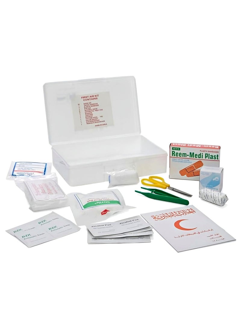 HERIOS Portable First Aid Kit, 42 Pieces in Hard Plastic Box - Compact Emergency Kit for Car, Home, Office & Travel, Bilingual Arabic/English Labelling - Image 1