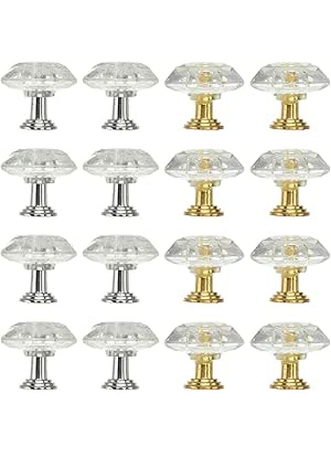 16pcs Acrylic Crystal Drawer Knobs Cabinet Handles Silver Gold Base Set for Furniture Dresser - Image 1
